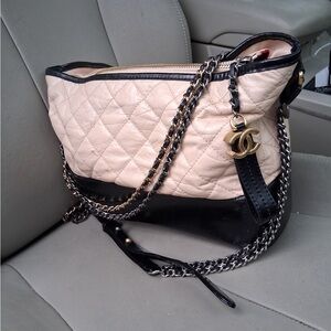 Chanel Gabrielle small Quilted Cream and Black Chain Shoulder Bag
